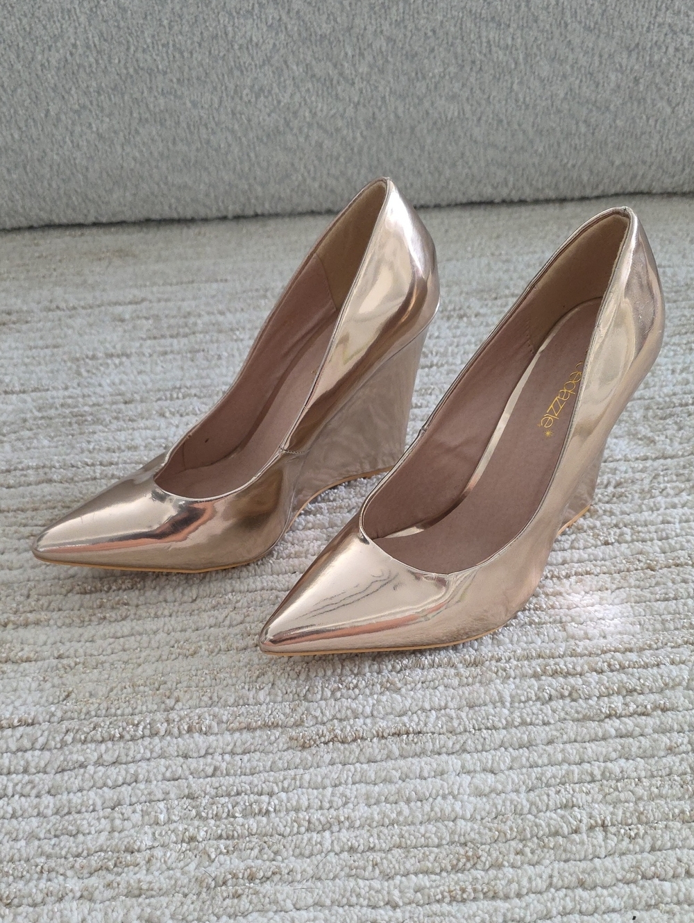 Shoe Dazzle Metallic Rose Gold Pointed Wedge Heels